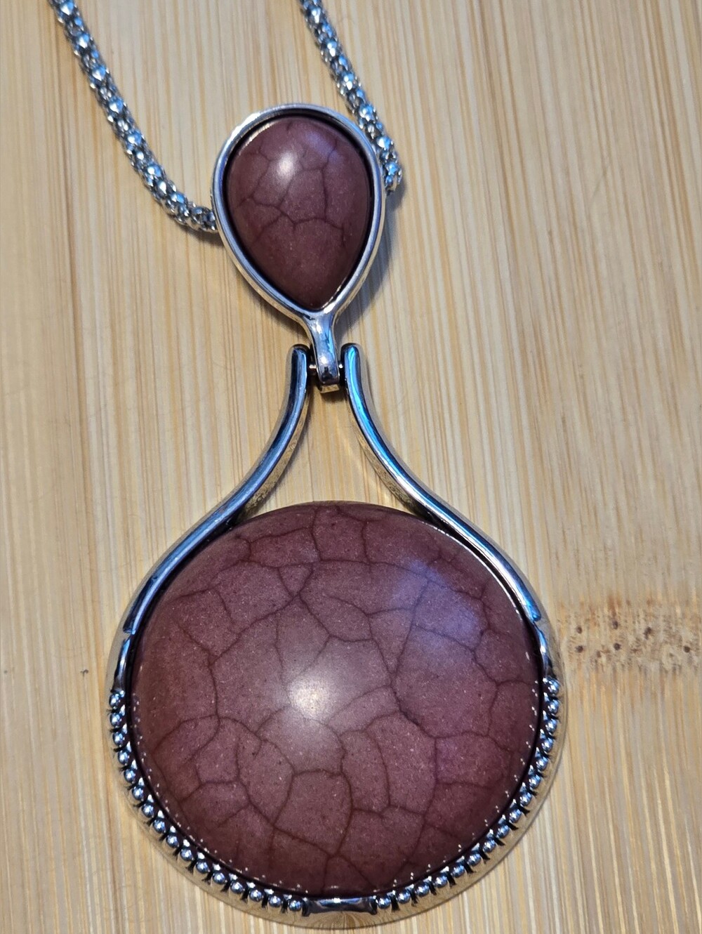 🪅Retro Purple Crackle Stone Stacked Pendant Necklace Silver Box Chain Indie Y2K - Picture 2 of 3